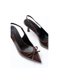 Resim İnf-4500 Kahve Rugan Günlük Arkası Açık Fiyonklu Topuklu Baya... Kahve 