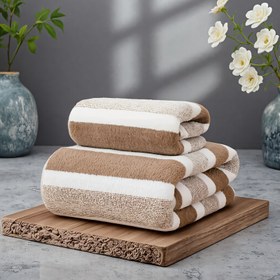 Resim Kombinasyon Set Lüks Havlu & Banyo Havlusu, Tek Parça Seçenekli, Süper Yumuşak, Hızlı Kuruyan - Modern Çizgili Tasarım, Uzay Temalı, 2 Renk Seçeneği 