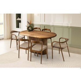 Resim Mobilgen 2 Adet Yılan Sandalye Kollu - 4 Adet Yılan Kolsuz Sandalye Doğal Ahşap Masa Takımı 