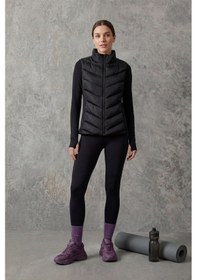 Resim Mmetalic Siyah Kapitone Kolsuz Slim Fit Dik Yaka Fermuarlı Cepli Kadın Şişme Yelek Mtlcy1 Siyah 