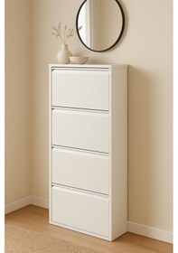 Resim Metal Ayakkabılık 4 Kapaklı Beyaz Beyaz 