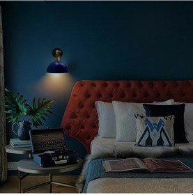 Resim Riolight Vintage2,retro2,rustik2 Lacivert 1xe27 Eskitme Masallı Tekli Duvar Aplik Şapka Çap:23cm Mavi 