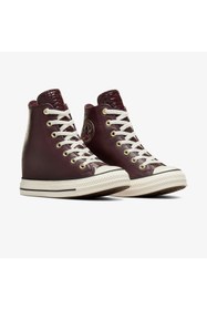Resim Converse Chuck Taylor All Star Wedge Unisex Bordo Deri Platform Sneaker 