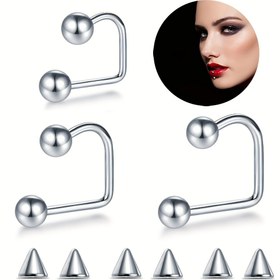 Resim 16G Paslanmaz Çelik Monroe Medusa Kulak Delme Topu Konik Lippy Döngü Labret U-Şekilli Dudak Halkası Piercing Takısı 8mm 10mm Çifti 