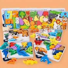 Resim Çocuklar için 3+ Yaş Eğitici Ahşap Puzzle Seti, Demir Kutu Yapboz, Çeşitli Renkli 3D Bloklar, Hayvan ve Araç Teması, Sayı Öğrenme Oyuncağı, Okul Öncesi, Noel ve Doğum Günü Hediyesi için İdeal 