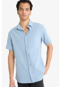 Resim Defacto Slim Fit Dar Kesim Polo Yaka Kısa Kollu Gömlek F6343ax25aube299 Mavi-be299 