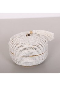 Resim Bali Boncuklu Bambu Saklama Kutusu 16x10 Cm Beyaz 