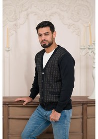 Resim Woolen World Regular Fit V Yaka Ön Cepli Desenli Triko Hırka Lacivert 