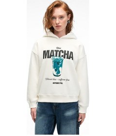 Resim Grimelange YANMESA Kadın Oversize Baskı Ve Nakış Detaylı Uzun Kollu Kapüşonlu Beyaz Sweatshirt 