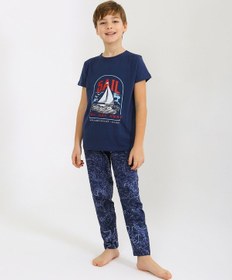 Resim Vitmo Erkek Çocuk Kısa Kollu %100 Pamuklu Pijama Takımı Sail Lacivert 