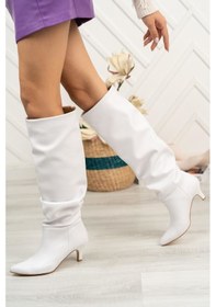 Resim Sr-2001 Beyaz Körüklü İnce Topuklu Günlük Bayan Çizme Sarı - Siyah 