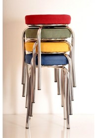 Resim 4 Lü Renkli Tay Tüyü Ahtapot Tabure Mutfak Taburesi Demir Tabure 