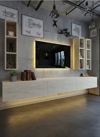 Resim Resital Ledli Duvara Monte Tv Sehpası - Traverten - W6006-8 Traverten 