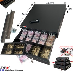 Resim SAYPOS 5 Geniş Kağıt Para Gözlü Montaj Askılı Pos Bağlantılı Anahtardan Açılır Para Çekmecesi 40,5x42x11cm 