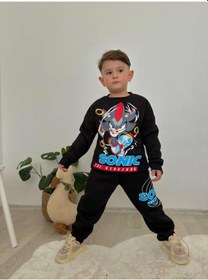 Resim Cg Kids Sonic Baskılı Koyu Lacivert 2 Iplik Erkek Çocuk Alt Üst Süper Tarz Takım Krem Eşofman Baskı Laci Vert 
