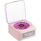 Resim Nostalji Mini Plak Görünümlü Radyolu Bluetooth Hoparlör 3D Ses Dalgası Retro Müzik Plak Pembe 