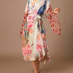 Resim MOXDO Kadınlar için Peacock Desenli, Hafif Polyester, Rahat Stil, Uzun Boy, Açık Ön, Kemerli, Tatil için Bezli Plaj Örtüsü Elbise 