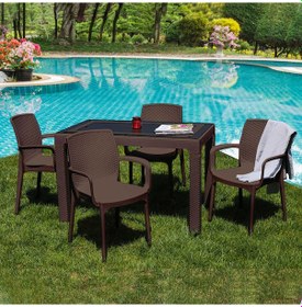 Resim Violet Rattan 70x120CM 4Lü Camlı Bahçe Mobilyası ve Masa Takımı 