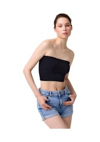 Resim Cottonhill Premium - Kadın Siyah Seamless Straplez Crop Top Büstiyer Siyah 