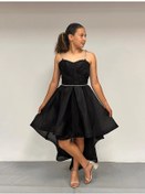 Resim Kız Çocuk Abiye Siyah Taş Kordon Askılı Kalp Yaka Kuyruklu Şifon Abiye Elbise 10-15 Yaş Siyah 