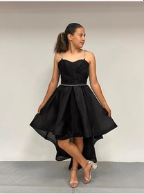 Resim Kız Çocuk Abiye Siyah Taş Kordon Askılı Kalp Yaka Kuyruklu Şifon Abiye Elbise 10-15 Yaş Siyah 