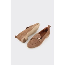 Resim Elle Kahve Deri Kadın Loafer Düz Taban Hakiki Deri Slip-on Günlük Kullanım İçin 