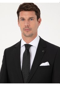 Resim Cacharel Siyah Slim Fit Yün Karışımlı Mikro Desenli Takım Elbise 