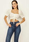 Resim Select Moda Kadın Beyaz Gipeli Balon Kollu Crop Bluz 
