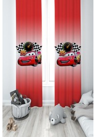 Resim Mekta Home Bebek Ve Çocuk Odası Mcqueen Desenli 2 Kanat Fon Perde 