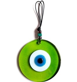 Resim Mavi Nazar Boncuklu Şeffaf Yeşil El Yapımı Duvar Süsü 02-10mm 5yards 