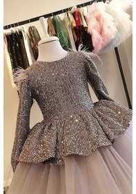 Resim Omzu Tüylü V Sırt Payetli Kız Çocuk Elbise - Çocuk Abiye Elbise - Kız Abiye - Çocuk Mezuniyet Elbisesi Çok Renkli 