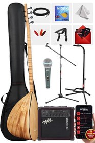 Resim Yonka B-144U-AMP Amfili Uzun Sap Açık Karaağaç Kaliteli Saz Bağlama Seti 
