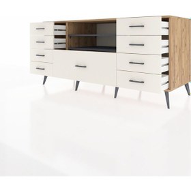 Resim Kronos Konsol 2 Raflı 9 Çekmeceli 176x59x83 Çam-antrasit/aytaşı Antrasit/aytaşı 