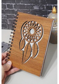 Resim Rüya Kapanı Desenli Ahşap Defter Ajanda A5 Notebook Çizgisiz Defter Ahşap Rengi Ceviz A5 Notebook 