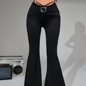 Resim Kalbi Toplayan Beli Sarkan Paça Pantolon, Genç Düz Renkli Yasaklı Pantolonlar İlkbahar ve Yaz İçin, Kadın Giyim 