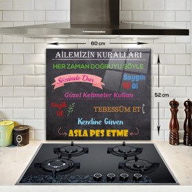 Resim Decorita Aile Kuralları | Cam Ocak Arkası Koruyucu | Kara Tahta Fon | 52CM x 60CM 