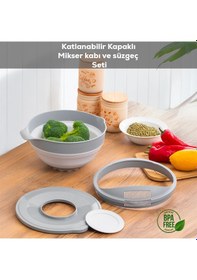 Resim Porsima S-00113 Katlanabilir Süzgeç Mikser Karıştırma Kabı Seti 
