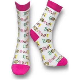 Resim Me-vo Tekli Beyaz Renkli Unisex Esnek Nem Alabilen Pamuklu Donut Desenli Soket Çorap Beyaz 