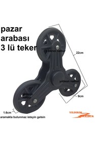 Resim yıldırım nalbur Pazar Arabası Teker Siyah 3 Lü Model Araba Tekerleği Plastik Tekerlek 