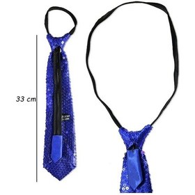 Resim Mavi Pul Payetli Işıltılı Parti Kravatı 33 Cm 13+ 