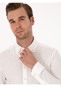 Resim Cacharel Beyaz Slim Fit %100 Pamuk Yakası Düğmeli Flanel Gömlek 