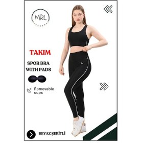 Resim Missmaral Kadın Spor Takım Yüksek Bel Tayt Pedli Büstiyer Sport Team High Waist Padded Bustier Black 3051 Siyah Beyaz 