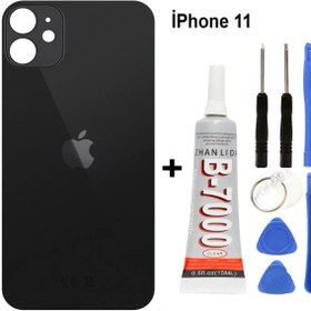 Resim iPhone Uyumlu 11 Arka Cam Batarya Pil Kapağı + Yapıştırıcı + Tamir Set - Siyah 