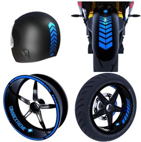 Resim Çınar Extreme Moto Rider 4'lü Sticker Seti Azur Mavi İç Dış Jant Şeridi Kask ve Çamurluk Çınar Extreme 