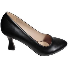 Resim Yazkış Kadın Siyah Krem Cilt 7cm Kadeh Topuk Stiletto Ayakkabı 001 