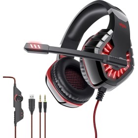 Resim Digital Computer Home Ovleng GT81 E-Spor Kulaklık Usb+2x3.5mm Kablolu Kulaklık Gürültü Azaltma Mikrofon Kulak Üstü LED Aydınlatma Oyun Kulaklığı-Siyah/kırmızı (Yurt Dışından) 