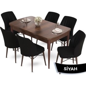 Resim Canisa Concept Aya Serisi 80 x 132 cm Açılabilir Barok Ahşap Desen Mutfak Masa Takımı 6 Sandalye 