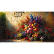 Resim Venspor Renkli Çiçeklerle Bezenmiş Bahçe Temalı, Taş Duvar Arkaplan, 200x150cm Duvar Örtüsü ve Fotoğraf Fonu 