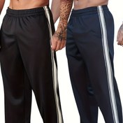 Resim Erkekler için İki Parça Spor Pantolon Seti - Yan Çizgili Tasarım, Rahat Polyester Karışımı, Spor Salonu, Koşu, Spor ve Rahat Hafta Sonu Toplantıları için Dayanıklı 