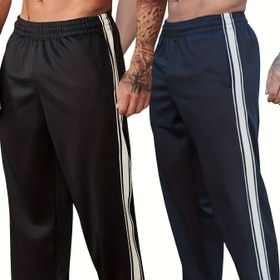 Resim Erkekler için İki Parça Spor Pantolon Seti - Yan Çizgili Tasarım, Rahat Polyester Karışımı, Spor Salonu, Koşu, Spor ve Rahat Hafta Sonu Toplantıları için Dayanıklı 